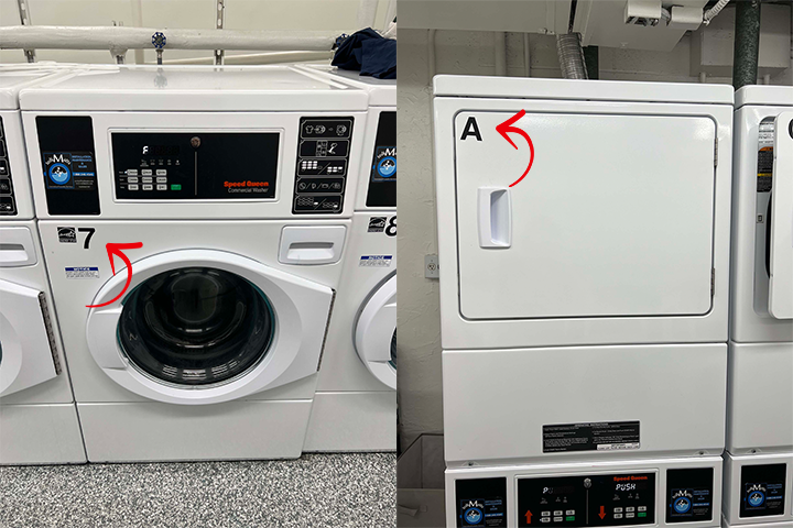 Washer and Dryers are clearly marked with a Letter or Number