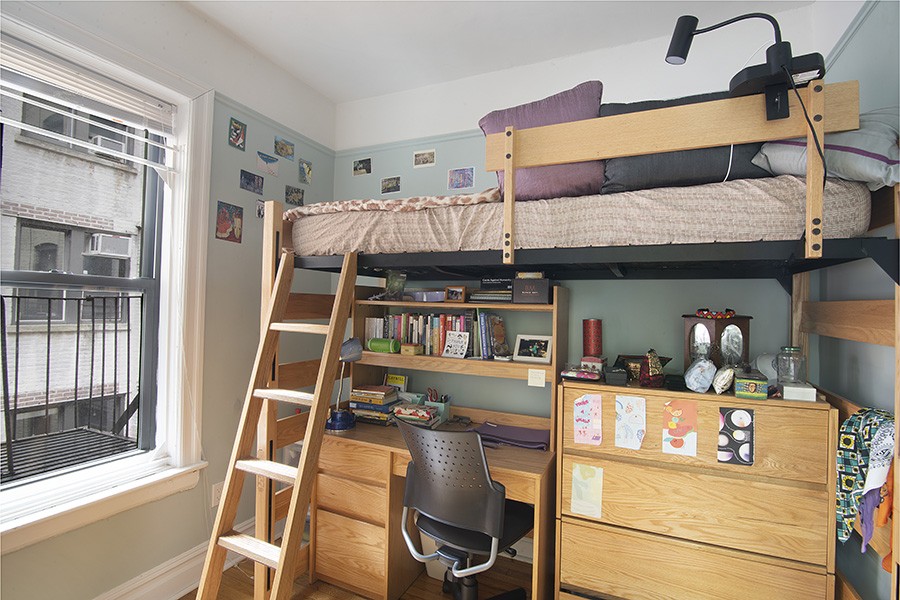 Student room in 47 Claremont. Lofted bed rooms are the exception. There is one room on every floor with a lofted bed. Student room in 47 Claremont