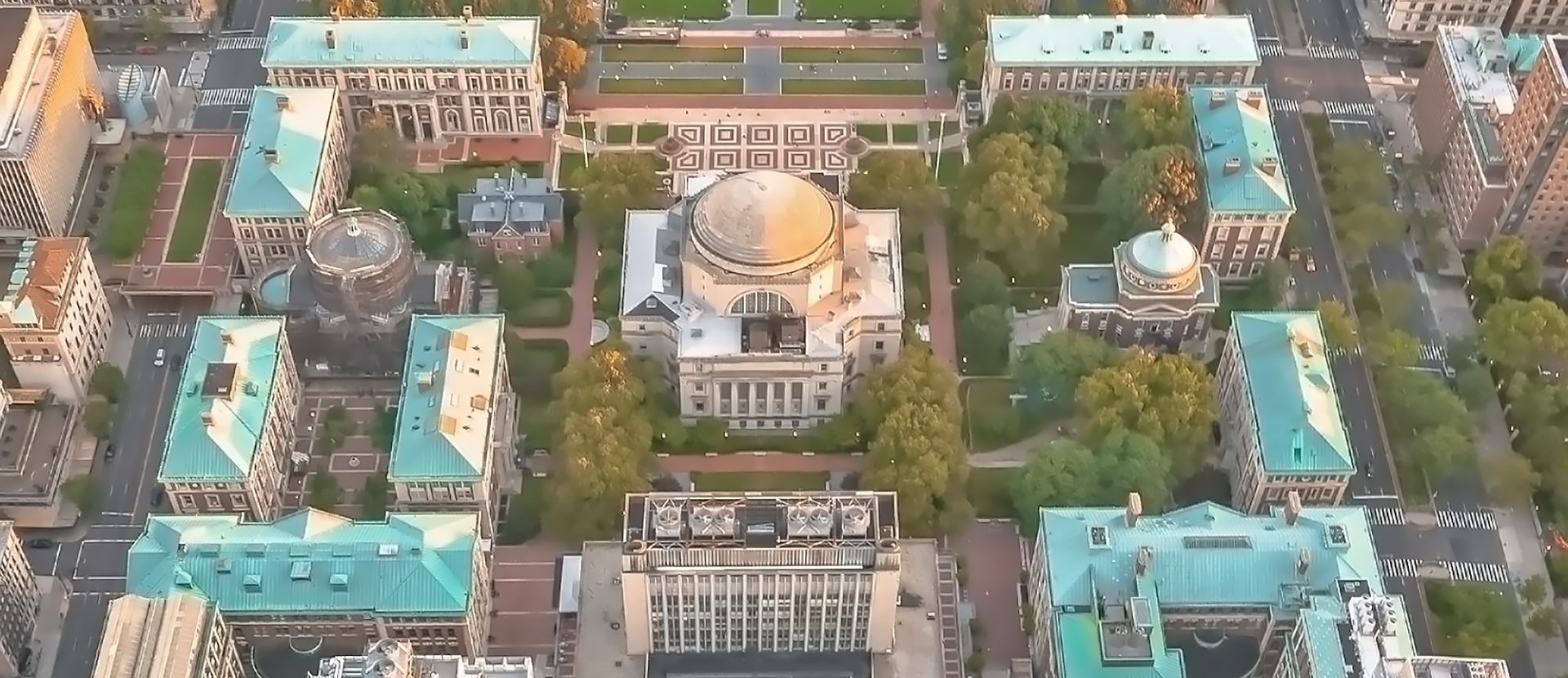 Aerial photo of Columbia's Morningside campus