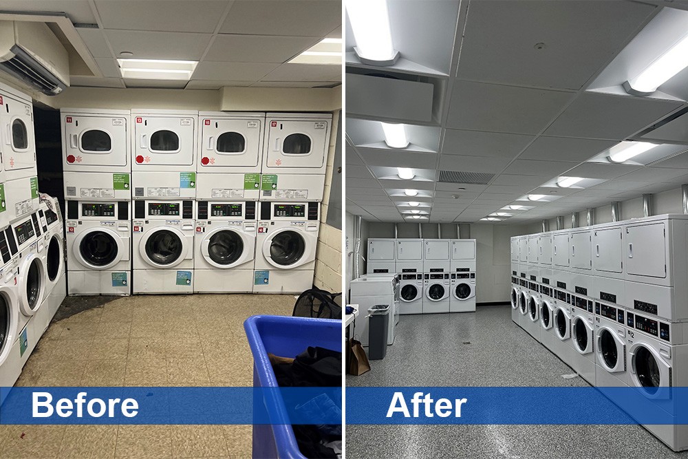 Before and after photos in a laundry room