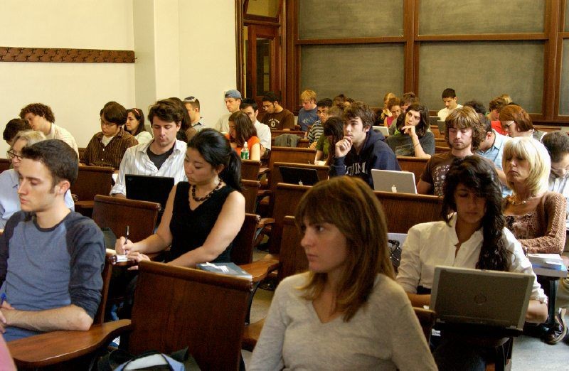 Students sitting at desks in a classroom
