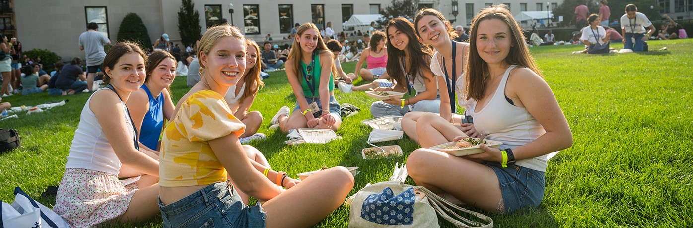 students sitting on butler lawn