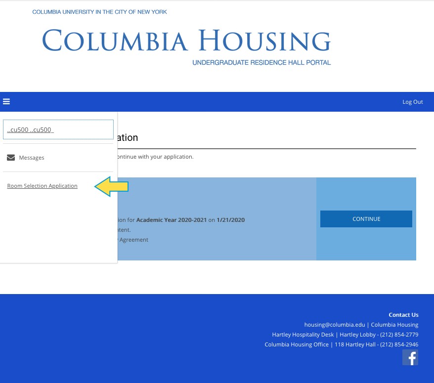 NOTE: Use Portal menu to choose Room Selection Application