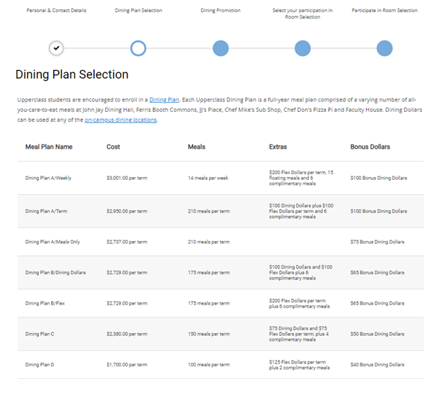Step 6: (optional) Select a Dining Plan