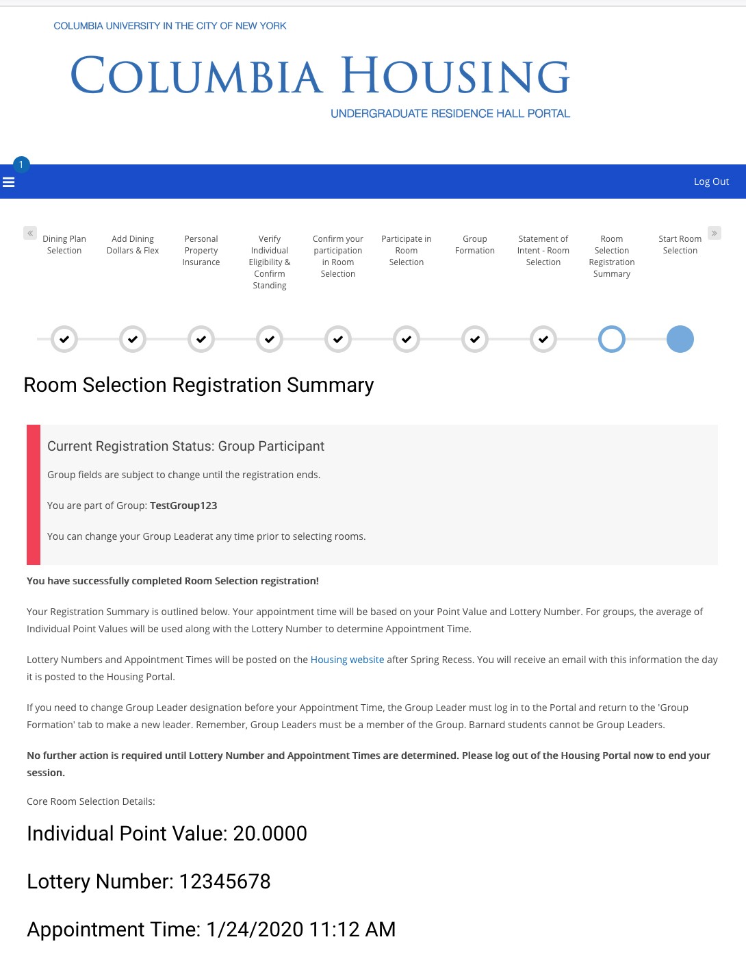 Group Registration Summary