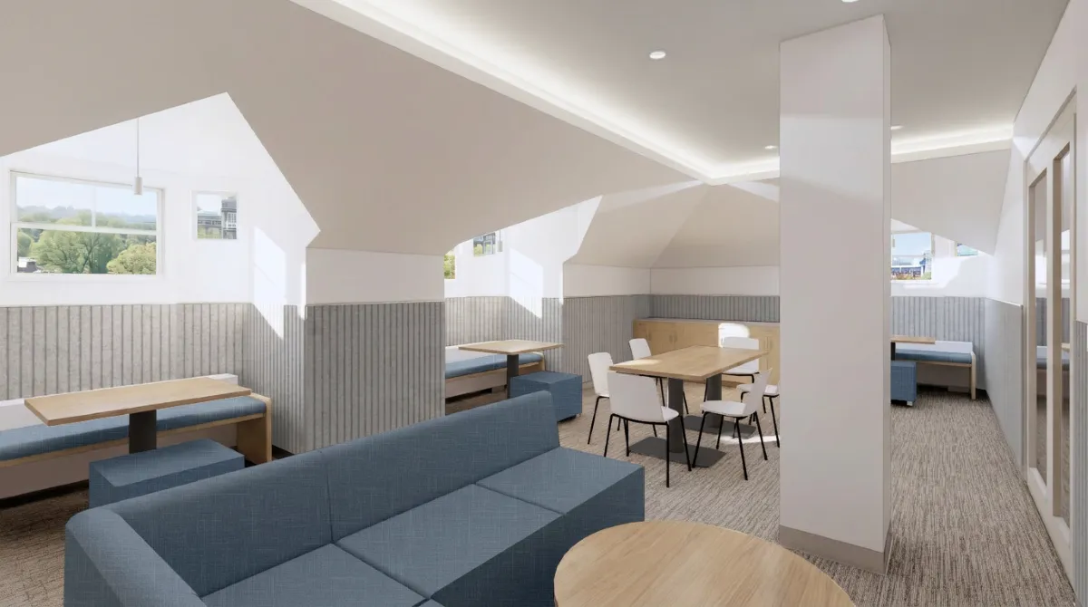 10th floor lounge features various flexible seating 