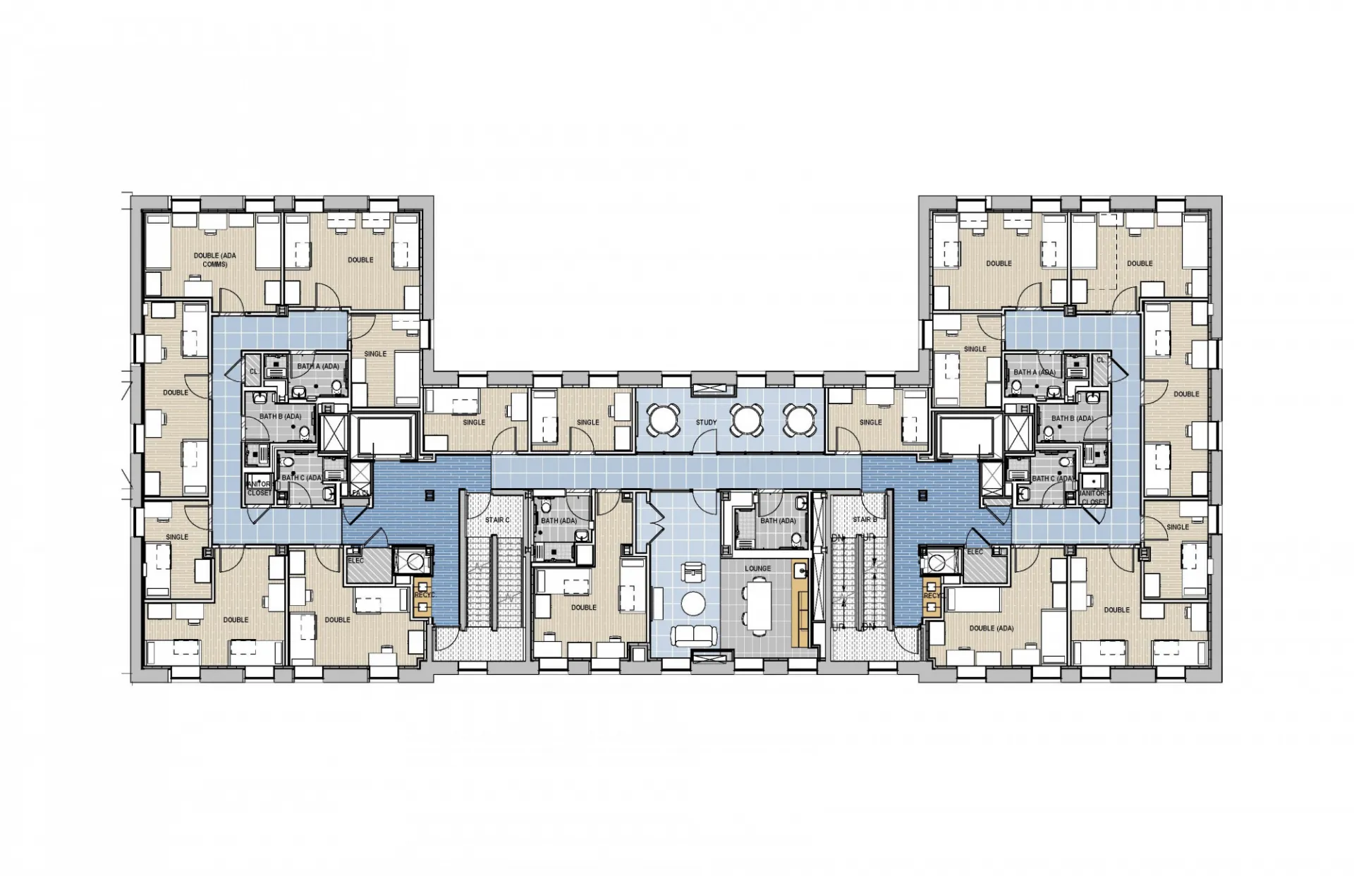 A typical floor plan for the renovated Hartley Hall