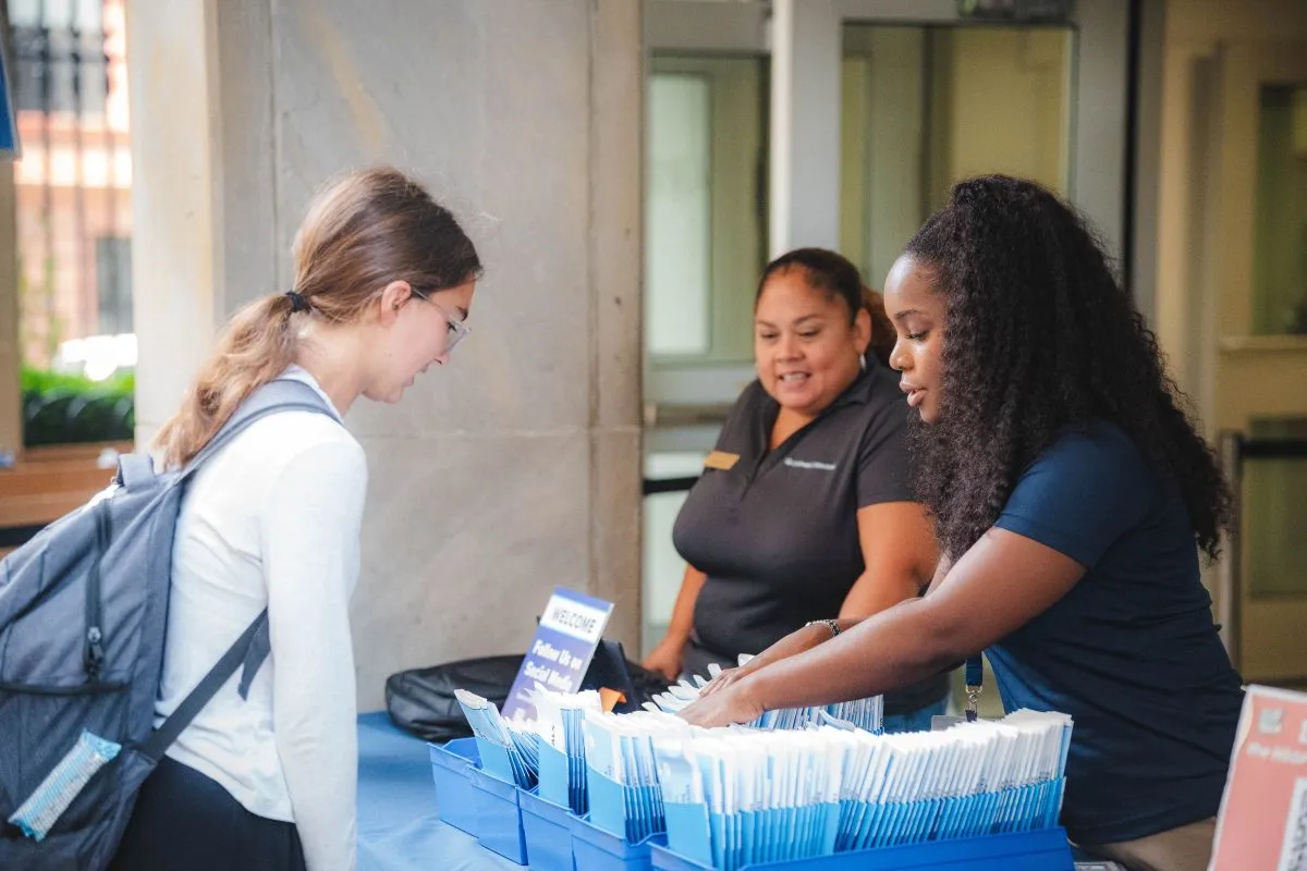 Student at check-in table