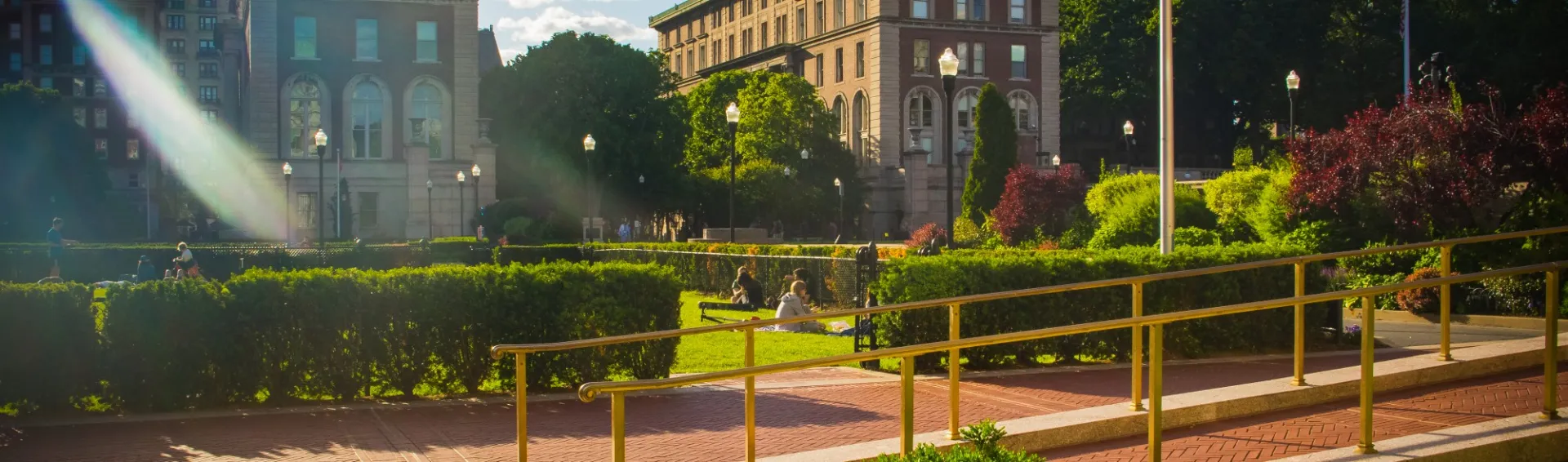 Photo of the south lawns at Columbia University on a summer day.