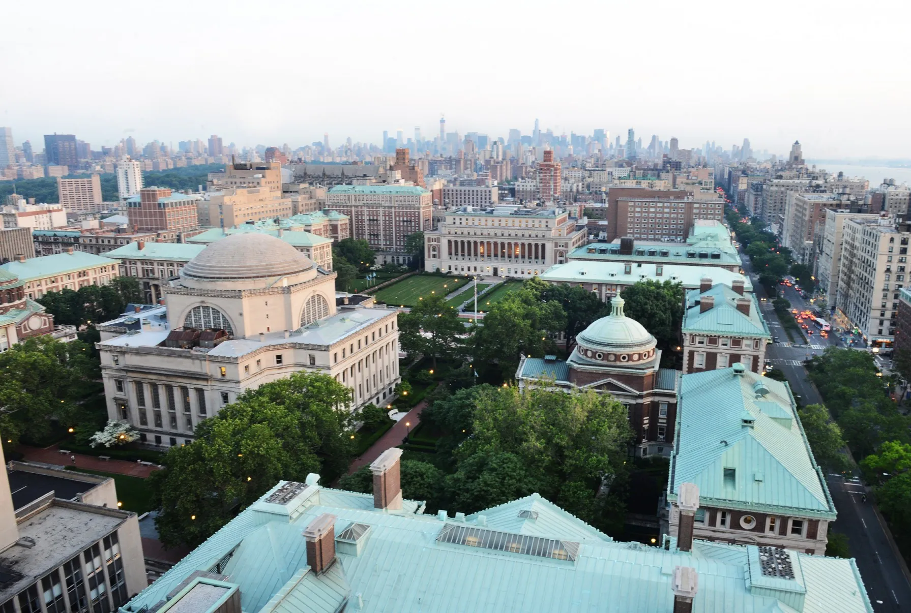 Daytime aerial photo of the Columbia Morningside Campus