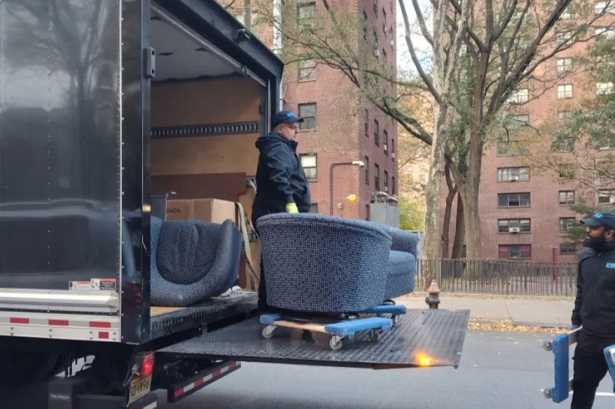 John Jay Hall lounge furniture is unloaded from truck