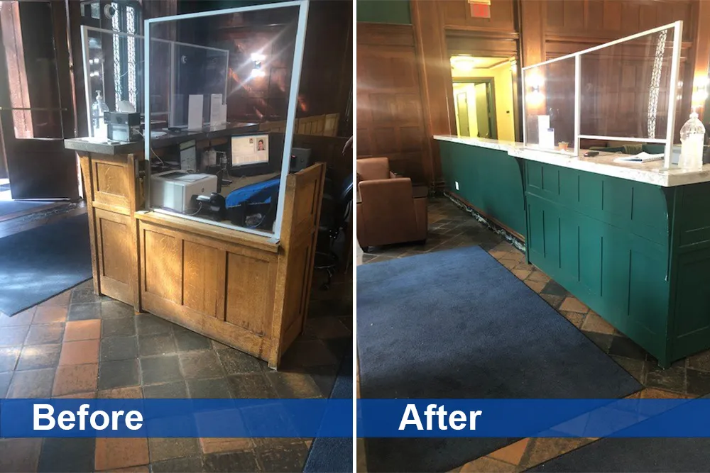 The Furnald front desk got an upgraded counter and paint job