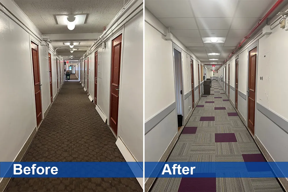Flooring, painting, lighting and the ceiling tiles were updated on the Wien 10th floor