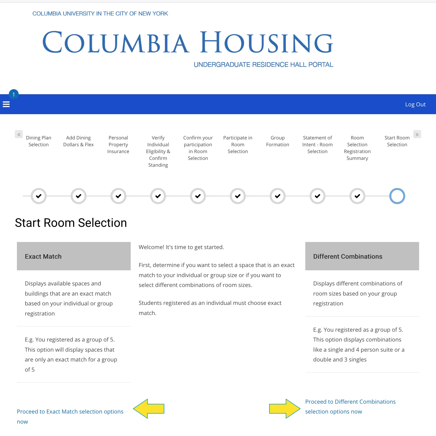 Step 1: Start Room Selection